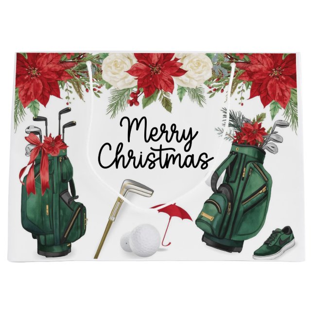 Sacola Para Presentes Grande Presentes de Natal com tema de golfe para golfista (Frente)