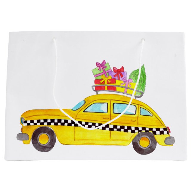 Sacola Para Presentes Grande Presentes de Natal de Táxi Amarelo de Nova York (Frente)