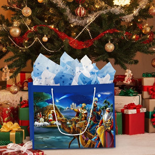 Sacola Para Presentes Grande Presépio com reis magos Férias de Natal