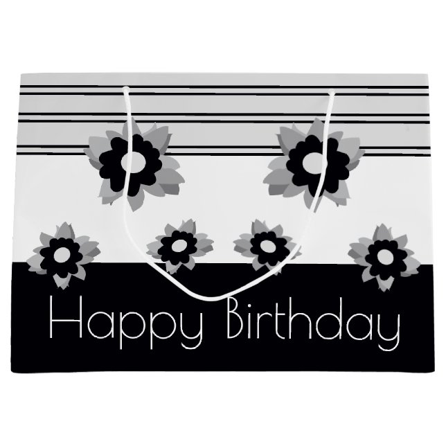 Sacola Para Presentes Grande Preto Branco e Cinza Moderno (Frente)