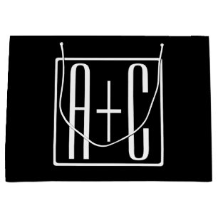 Sacola Para Presentes Grande Preto & Branco Iniciais de Casais