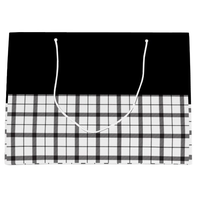 Sacola Para Presentes Grande Preto, branco, Xadrez, clássico, chique, moderno,  (Frente)