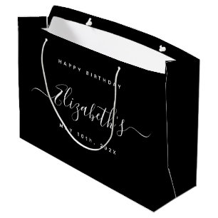 Sacola Para Presentes Grande Preto e Branco de Aniversário Personalizado