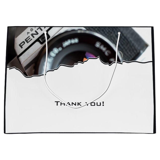 Sacola Para Presentes Grande Preto e Branco do Fotógrafo Obrigado (Frente)
