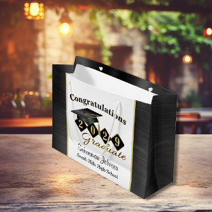 Sacola Para Presentes Grande Preto e Dourado para graduação personalizada