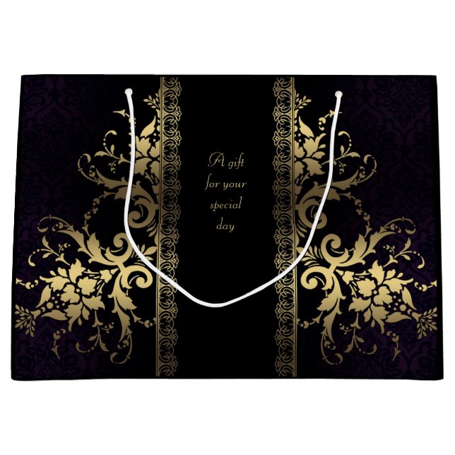 Sacola Para Presentes Grande Preto Elegante Personalizável e Dourado Bag de pre (Frente)