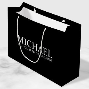 Sacola Para Presentes Grande Preto moderno proposta personalizada do padrinho