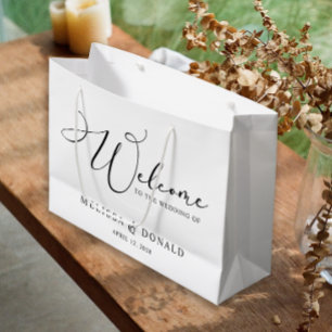 Sacola Para Presentes Grande Preto Moderno Simples Script Boas-vindas Casamento