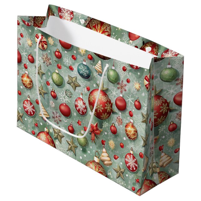 SACOLA PARA PRESENTES GRANDE PRETTY COLOFUL CHRISTMAS ORNAMENTS (Frente inclinada)