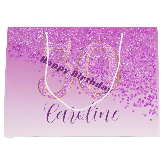 Sacola Para Presentes Grande Pretty Falling Pink Glitter 30th Birthday (Frente)