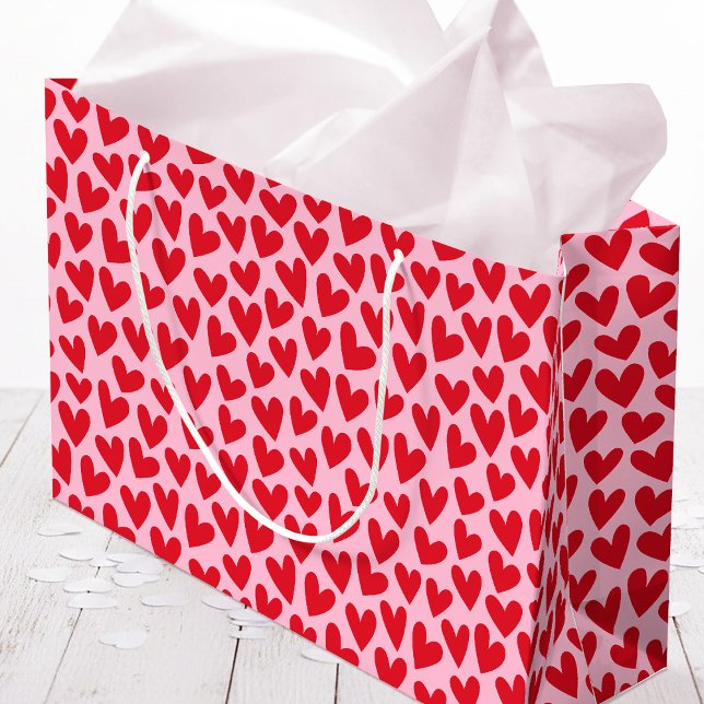 Sacola Para Presentes Grande Pretty Love Heart Pattern Pink Red Valentine (Criador carregado)