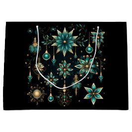 SACOLA PARA PRESENTES GRANDE PRETTY TEAL AND GOLD CHRISTMAS ORNAMENTS