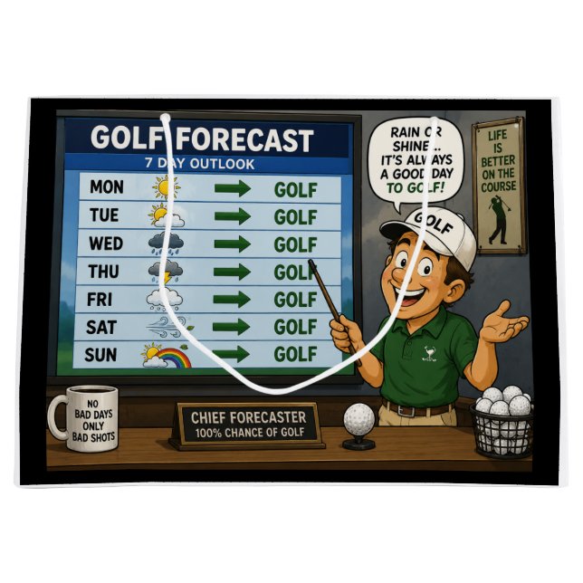 Sacola Para Presentes Grande Previsão de golfe (Frente)