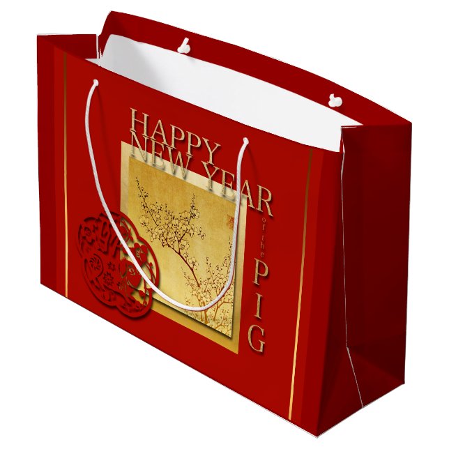 Sacola Para Presentes Grande Primavera Chinês Porco Ano Novo 2019 Grande Saco d (Verso inclinado)