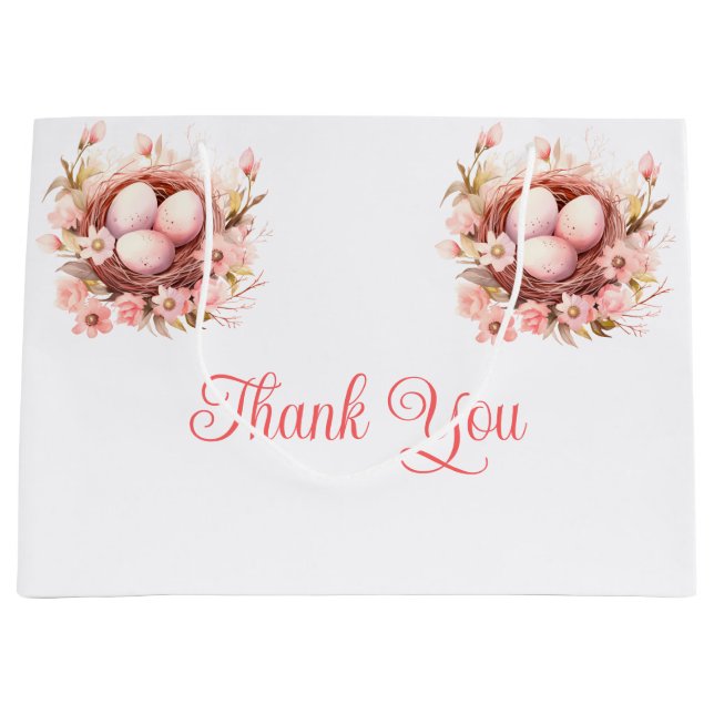 Sacola Para Presentes Grande Primavera Pássaros Chá de fraldas (Frente)