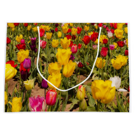 Sacola Para Presentes Grande Primavera Tulipas com barra de presentes