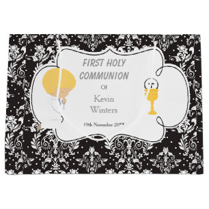 Sacola Para Presentes Grande Primeira Comunhão Blonde Black Damask