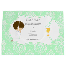Sacola Para Presentes Grande Primeira Comunhão Brunette Green Damask