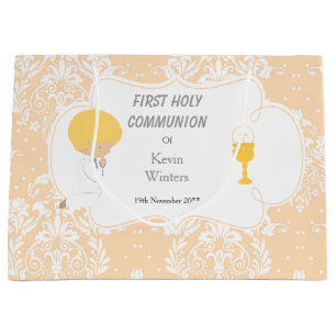 Sacola Para Presentes Grande Primeira Comunhão Loura Peach Damask