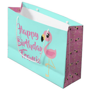 Sacola Para Presentes Grande Primeiro aniversario bonito tropical do flamingo