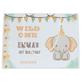 Sacola Para Presentes Grande Primeiro aniversario de Elefante Selvagem Única