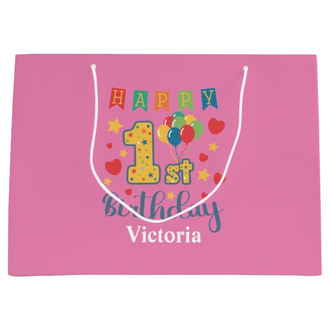 Sacola Para Presentes Grande Primeiro aniversario feliz personalizado - grande  (Frente)