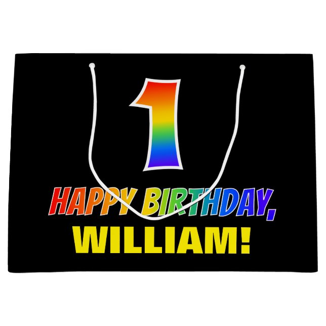 Sacola Para Presentes Grande primeiro aniversario: Negrito, Divertido, Simples, (Frente)