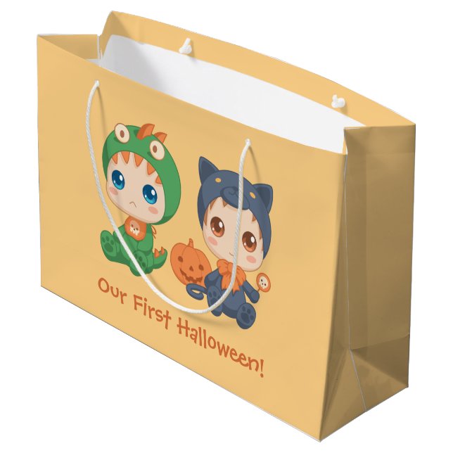 Sacola Para Presentes Grande Primeiro Bebê de Halloween (Verso inclinado)