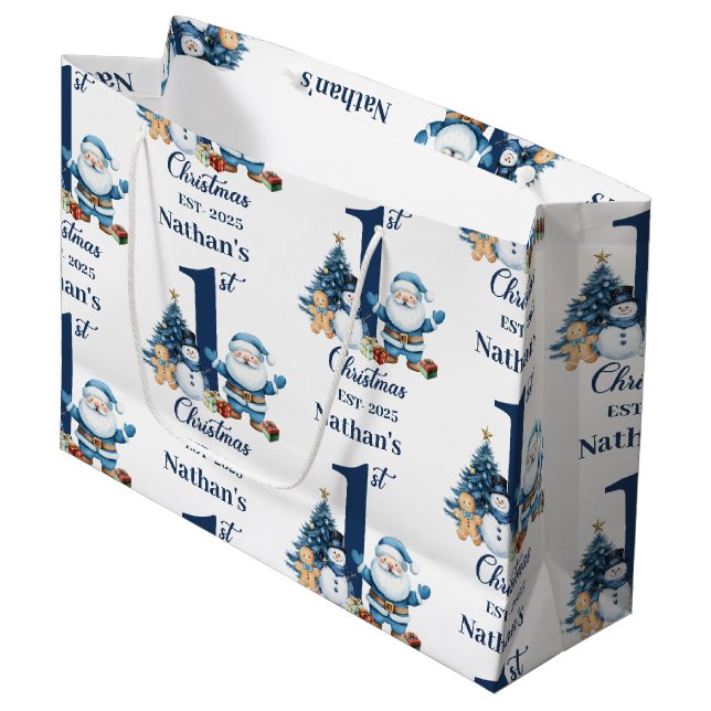 Sacola Para Presentes Grande Primeiro Natal do Blue Boy (Frente inclinada)