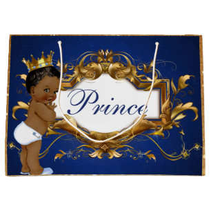 Sacola Para Presentes Grande Príncipe Africano Adorável Blue/Dourado Saco de