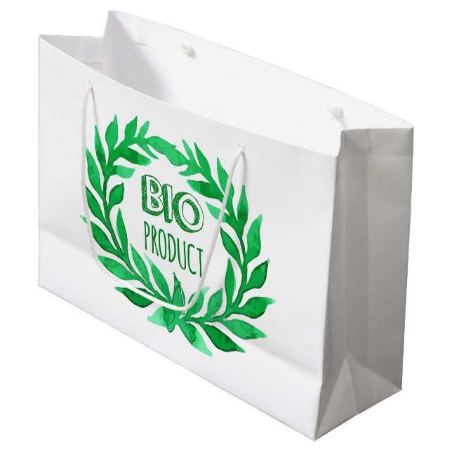 Sacola Para Presentes Grande Produto Bio Água Verde Agricultura Comida Fresca (Frente inclinada)