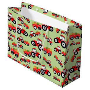 Sacola Para Presentes Grande Produto de Fazenda de caminhão com trator vermelho