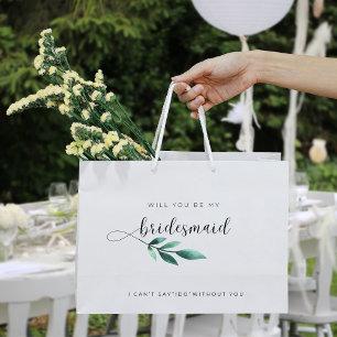 Sacola Para Presentes Grande Proposta de Bridesmaid de Folha Verde Cura
