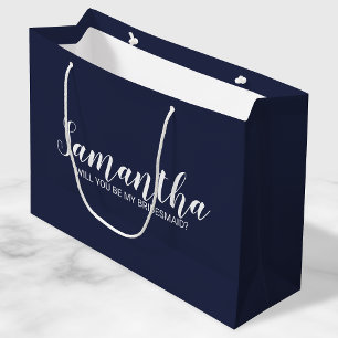 Sacola Para Presentes Grande Proposta de Bridesmaid Marinho de Script Moderno