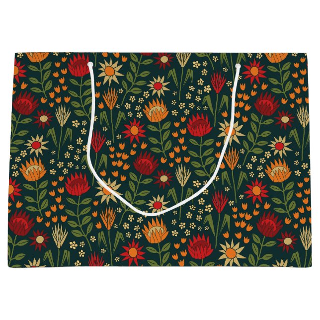 Sacola Para Presentes Grande Protea Floral Block Impressão Millefleur dardos (Frente)