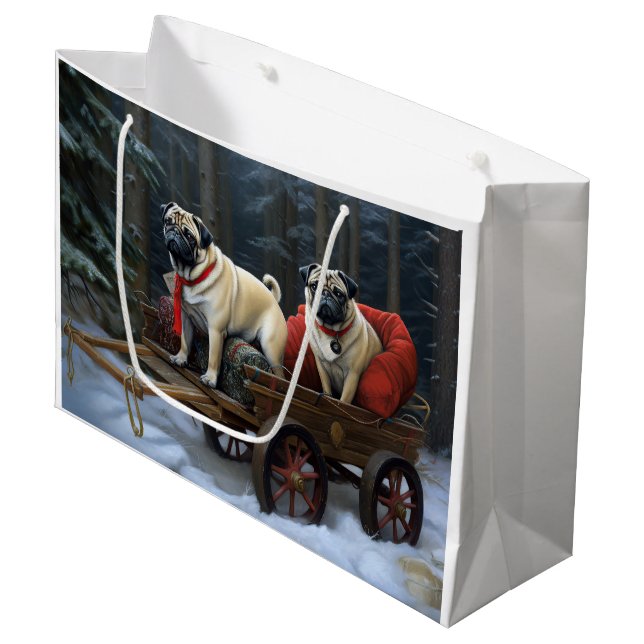 Sacola Para Presentes Grande Pug Christmas Fesason Season (Frente inclinada)