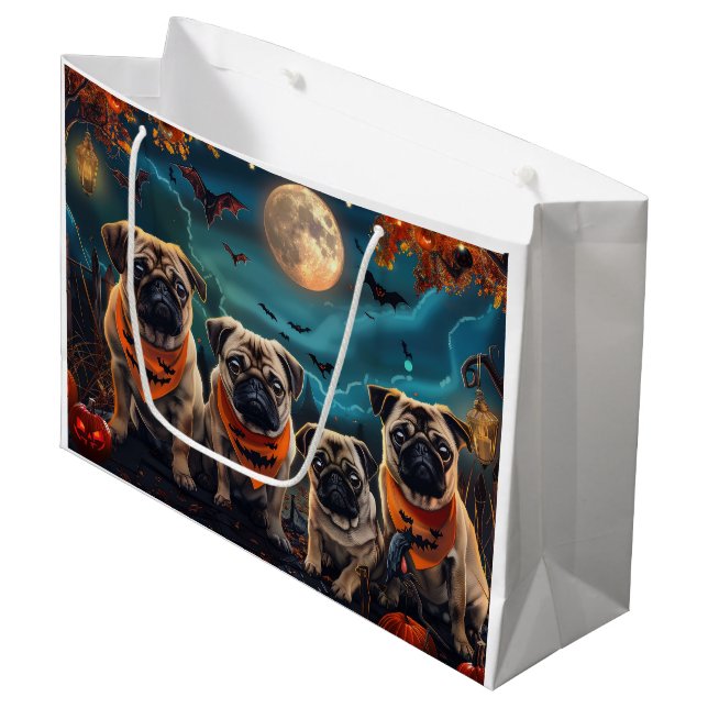 Sacola Para Presentes Grande Pug Halloween Spooky (Frente inclinada)