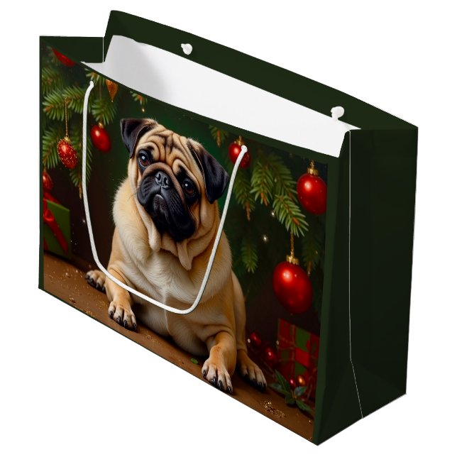 Sacola Para Presentes Grande Pug Holiday (Frente inclinada)