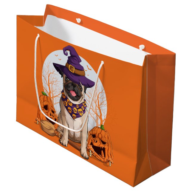 Sacola Para Presentes Grande Pug Witch Halloween (Frente inclinada)