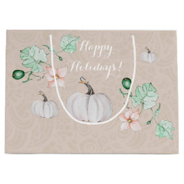 Sacola Para Presentes Grande Pumpkin Branco Floral Watercolor Personalizado