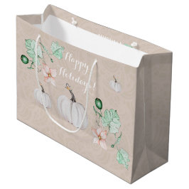 Sacola Para Presentes Grande Pumpkin Branco Floral Watercolor Personalizado
