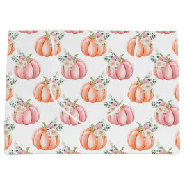 Sacola Para Presentes Grande Pumpkin Floral Laranja e Cor-de-rosa com queda bra
