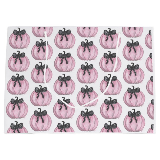 Sacola Para Presentes Grande Pumpkin rosa com arco preto (Frente)