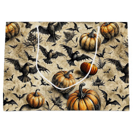 Sacola Para Presentes Grande Pumpkins, Crows e Bats Halloween Padrão (2)