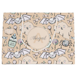 Sacola Para Presentes Grande Pumpkins, Morcegos e Fantasmas de Bebê Laranja, Bo