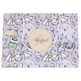 Sacola Para Presentes Grande Pumpkins, Morcegos e Fantasmas de Bebê Roxo