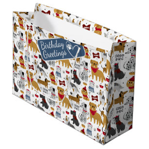 Sacola Para Presentes Grande Puppy Breeds Cartoon Patterno com Saudação Persona