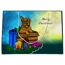 Sacola Para Presentes Grande Puppy em uma caixa, Merry Xmas