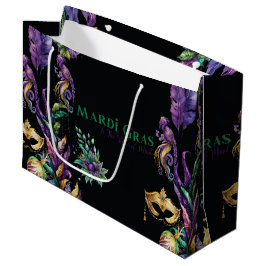 SACOLA PARA PRESENTES GRANDE PURPEN GREEN DOURADA MARDI GRAS MÁSCARAS PENAS