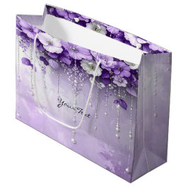 Sacola Para Presentes Grande Purple Flowers with Dangling Pearls Gift Bag